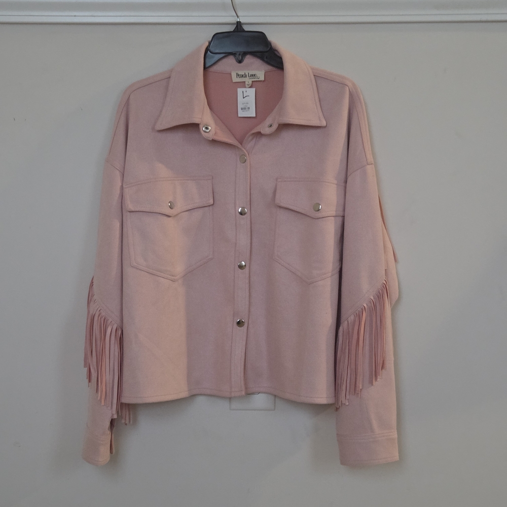 Peach Love California Blush Fringe Utility Jacket